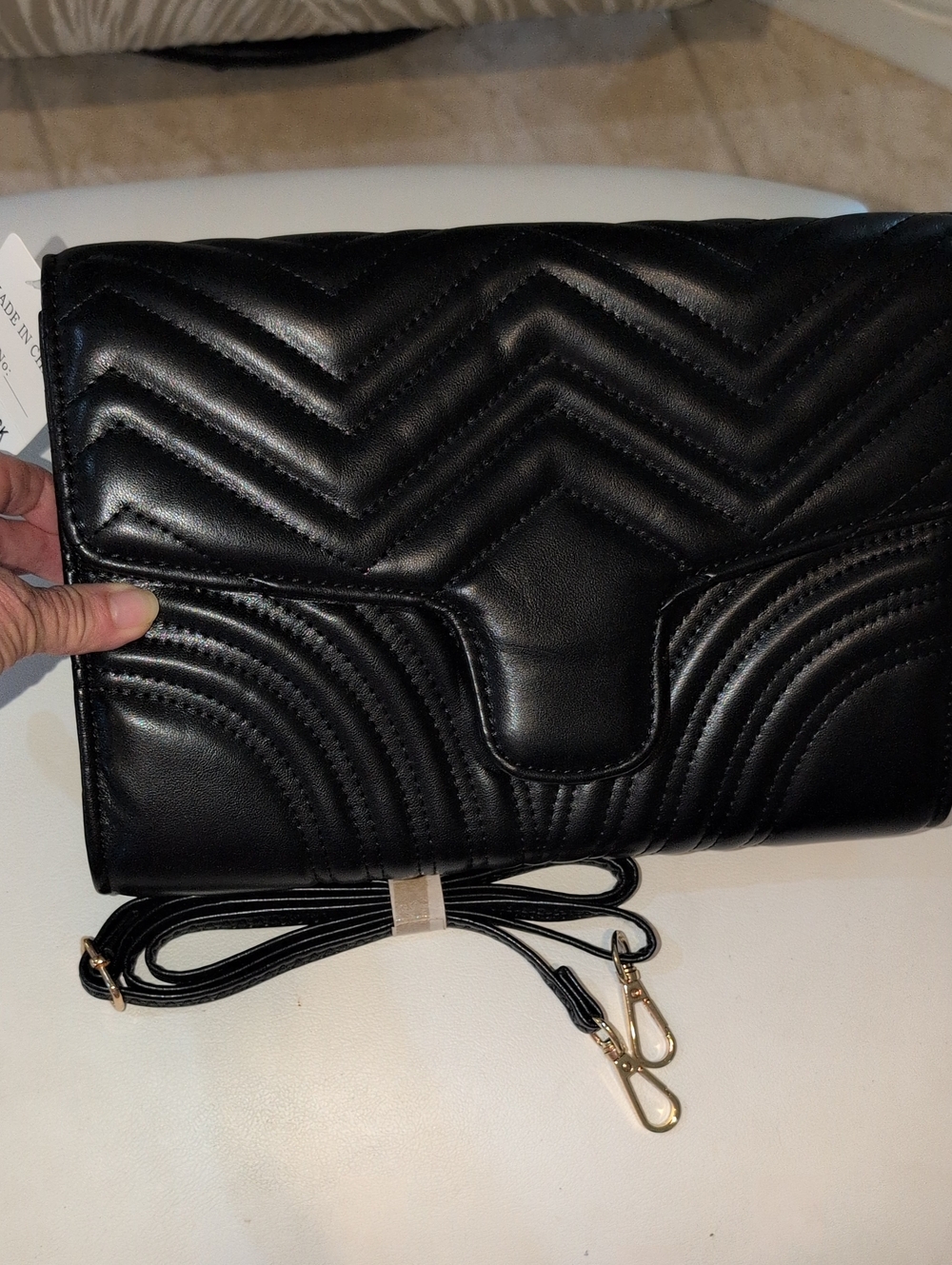 Black Quilted Vegan  Leather Crossbody Clutch , Wristlet Or Crossbody